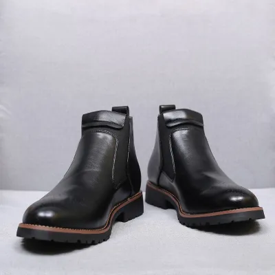 High Top Round Headed Leather Chelsea Boots