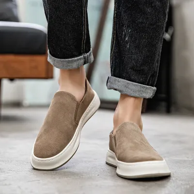 Cow Suede Leather Rounded Thick Sole Loafers Shoes