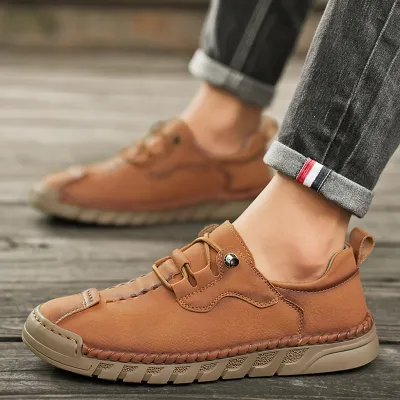 Outdoor Flat Sole Low-Top Casual Leather Shoes