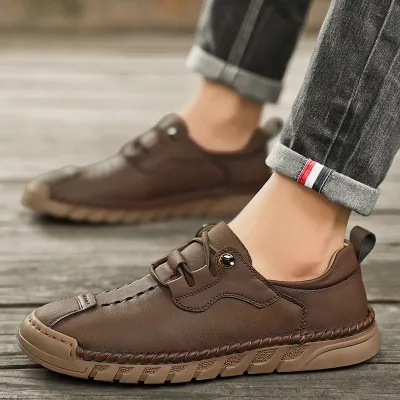 Outdoor Flat Sole Low-Top Casual Leather Shoes