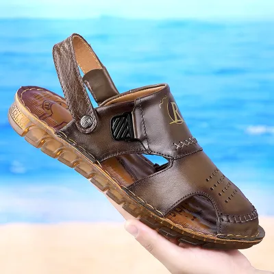 Men's First Layer Cowhide Leather Sandals – Soft and Comfortable Outdoor Beach Shoes with Cowhide Sole