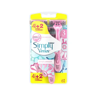 Gillette Simply Venus Moisture Rich Strip Disposable Razors 6pcs - (4+2 free razor)