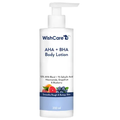 Wishcare 10% AHA + 1% BHA Body Lotion – Smooths Rough & Bumpy Skin – With Niacinamide, Blueberry & Grapefruit 200ml