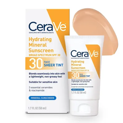 CeraVe Hydrating Mineral Sunscreen Broad Spectrum SPF30 For Face Sheer Tint 50ml