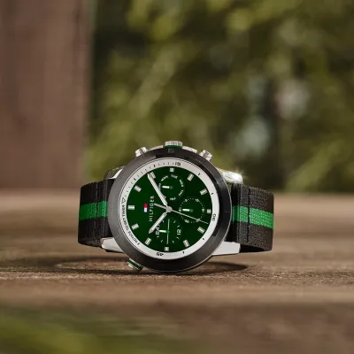 Tommy Hilfiger Gent's Troy Green Dial Fabric Strap Watch