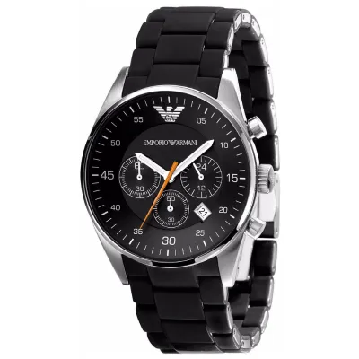 Emporio Armani Sport Silicone wrapped Chronograph Black Dial Men's Watch