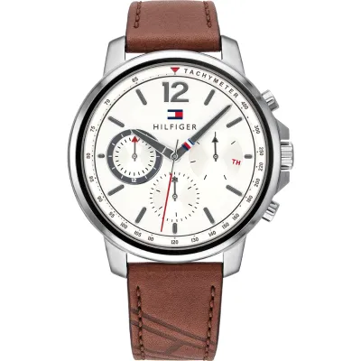 Tommy Hilfiger Chronograph White Dial Brown Leather Strap Watch