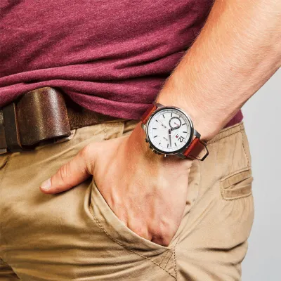 Tommy Hilfiger Chronograph White Dial Brown Leather Strap Watch