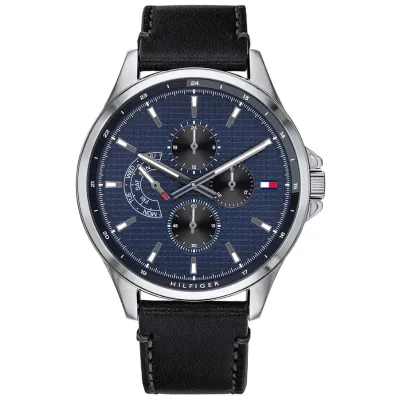 Tommy Hilfiger Shawn Multifunction Quartz Black Leather Strap Watch