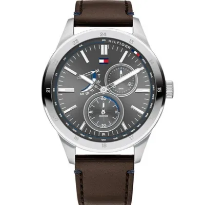 Tommy Hilfiger Austin Grey Dial Brown Leather Strap Watch for Men