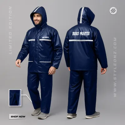 Double Part Roadmaster Raincoat (Navy Blue) - 100% Waterproof