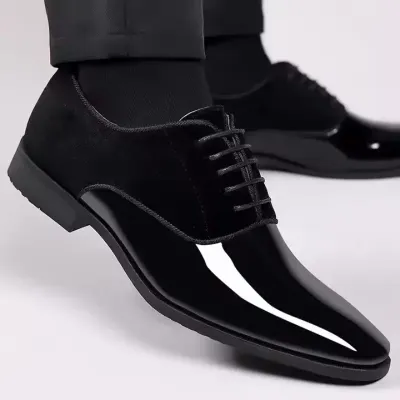 MEN'S SHINY POINTED LEATHER DRESS SHOES