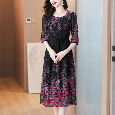 Slim Positioning Flower Imitation Silk Kurti