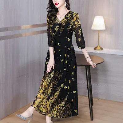 Slim Positioning Flower Imitation Silk Kurti