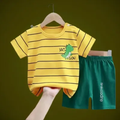 Yellow Black Strip T-shirt Set