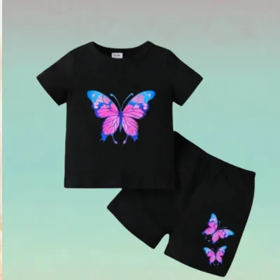 Butterfly Printed T-shirt Set for Girls 