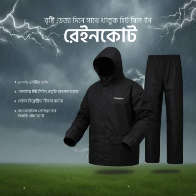  100% Waterproof Heat sealing Raincoat for men (BLACK) 