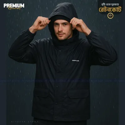 100% Waterproof Heat sealing Raincoat for men (BLACK) 