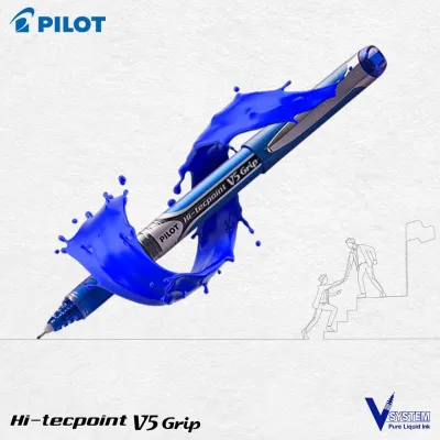 Pilot V5 Grip Hi-Tecpoint Rollerball Pen – Blue – Pack of 3 