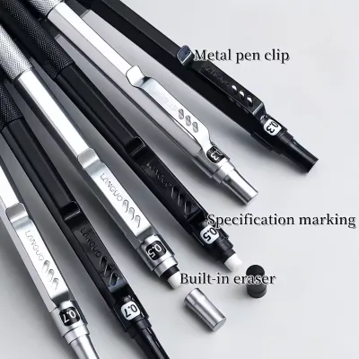 Languo Mechanical Pencil – 0.3mm / 0.5mm | Metal Body – Black & Silver