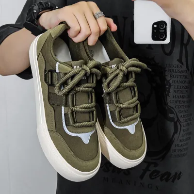 Hong Kong Style Lace-up Leather Canvas Shoe
