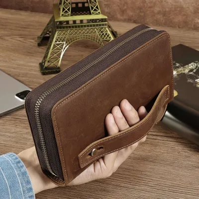 Crazy Horse Genuine Leather Long Wallet Clutch