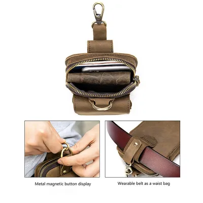 Genuine Leather Mobile Phone Waist Bag – Cowhide Belt Pouch for Men