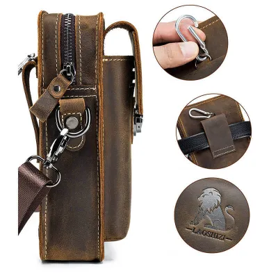 Genuine Crazy Horse Leather Waist Bag | Mobile Phone Belt Pouch