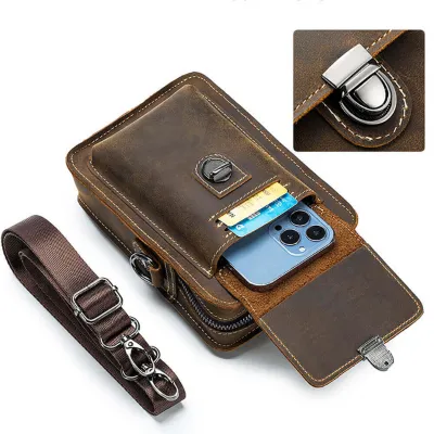 Genuine Crazy Horse Leather Waist Bag | Mobile Phone Belt Pouch