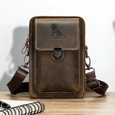 Genuine Crazy Horse Leather Waist Bag | Mobile Phone Belt Pouch