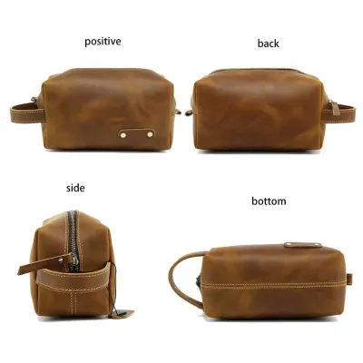 Genuine Leather Travel Storage Bag | Vintage Cowhide Clutch with Hand Loop