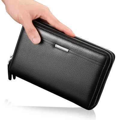 Premium Leather Double Zipper Business Clutch with Multi-Card Slots