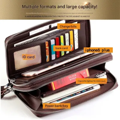 Premium Leather Double Zipper Business Clutch with Multi-Card Slots