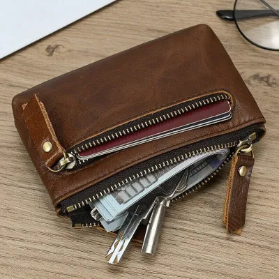 Genuine Crazy Horse Leather Coin Purse Key Ring