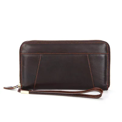 Genuine Leather Retro Long Zipper Clutch