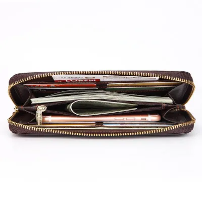 Genuine Leather Retro Long Zipper Clutch