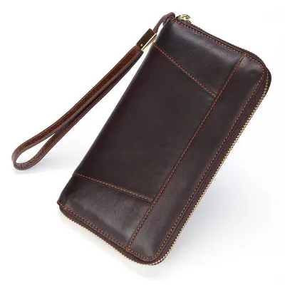 Genuine Leather Retro Long Zipper Clutch