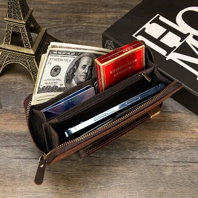 Crazy Horse Genuine Leather Clutch Long Wallet