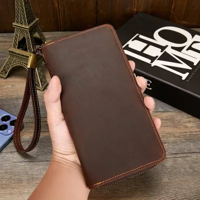 Crazy Horse Genuine Leather Clutch Long Wallet