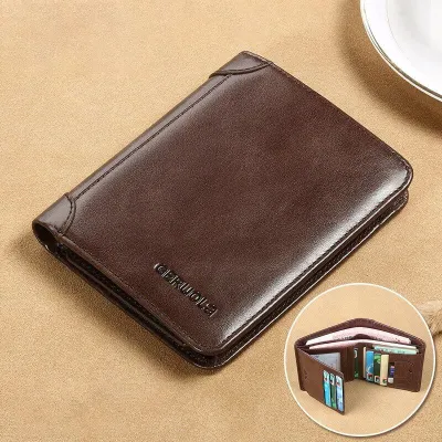 Genuine Leather RFID Tri-Fold Short Wallet