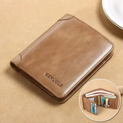 Genuine Leather RFID Tri-Fold Short Wallet