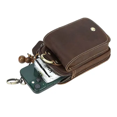 Genuine Crazy Horse Leather Waist Bag – Men’s Belt Mobile Phone Bag