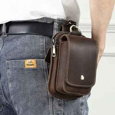 Genuine Crazy Horse Leather Waist Bag – Men’s Belt Mobile Phone Bag