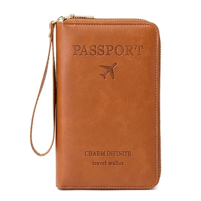 RFID PU Leather Passport Holder & Travel Document Organizer Bag