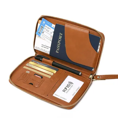 RFID PU Leather Passport Holder & Travel Document Organizer Bag