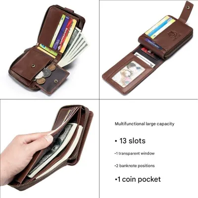 Genuine Leather RFID Blocking Short Wallet | Retro High-End Cowhide Wallet for Men