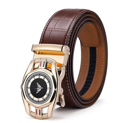 WILLIAMPOLO Genuine Cowhide Leather Automatic Belt – Men’s Casual Alloy Buckle Belt