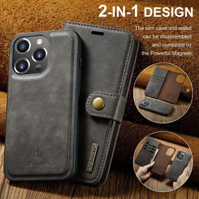 iPhone 16 Pro Max All Model Leather Flip Magnetic Phone Case 2 in 1