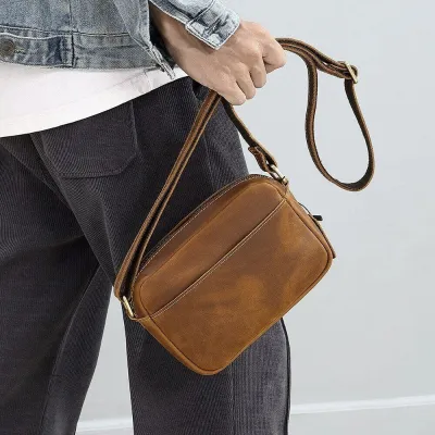 Genuine Crazy Horse Leather Crossbody Bag – High-End Retro Shoulder Bag
