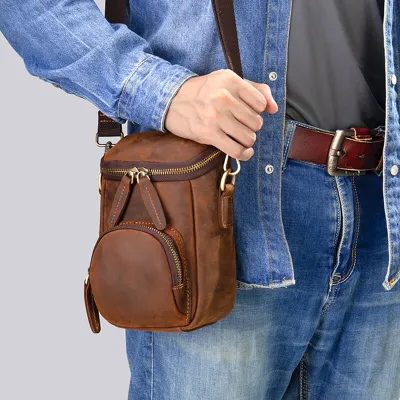 Genuine Crazy Horse Leather Men’s Crossbody Shoulder Bag – High-End Retro Style